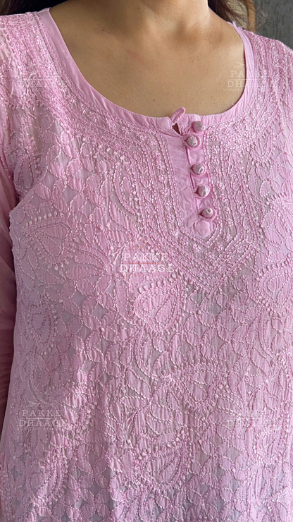 Afreen Muslin Short Kurti - Pastel Pink