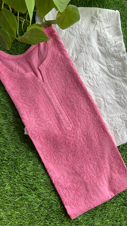 Zarah Pure Mulmul Chikankari Kurta - Dusty Rose Pink