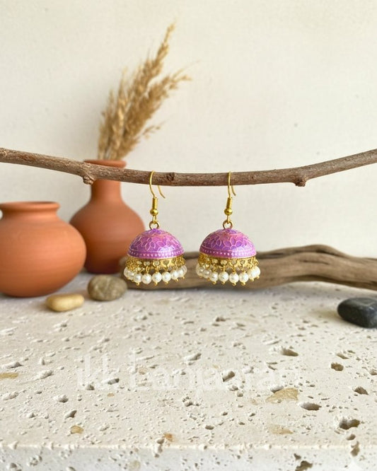 Handpainted Meenakari Jhumkas Purple