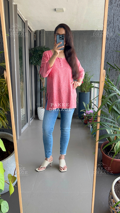 Afreen Muslin Short Kurti - Light Coral