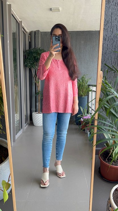 Afreen Muslin Short Kurti - Light Coral