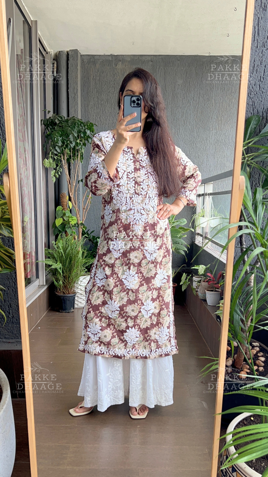 Maira Printed Mulmul Kurta - Chestnut Brown