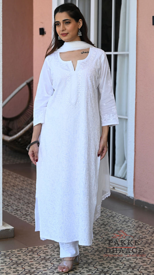 Inayat Resham Dhaaga Mulmul Kurta & Kurta Sets - Pristine White