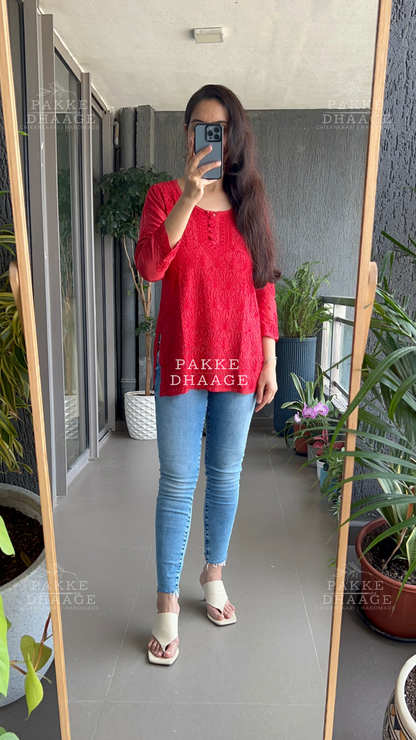 Afreen Muslin Short Kurti - Deep Red