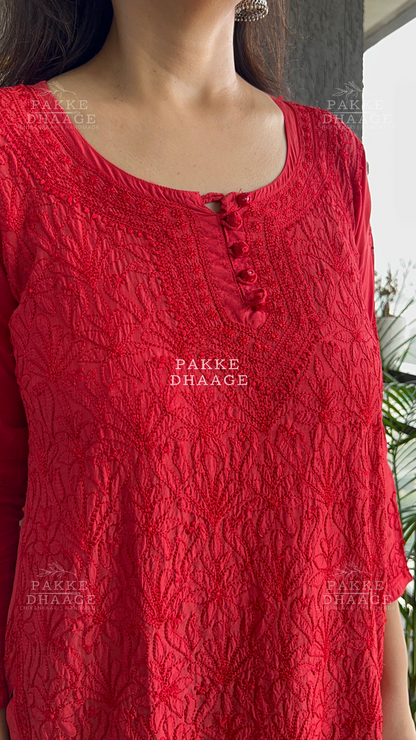 Afreen Muslin Short Kurti - Deep Red