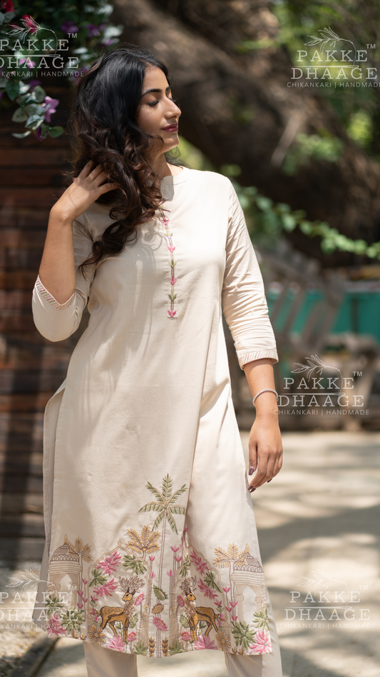 Needle Art Embroidered 3-Pc Suit Set Beige