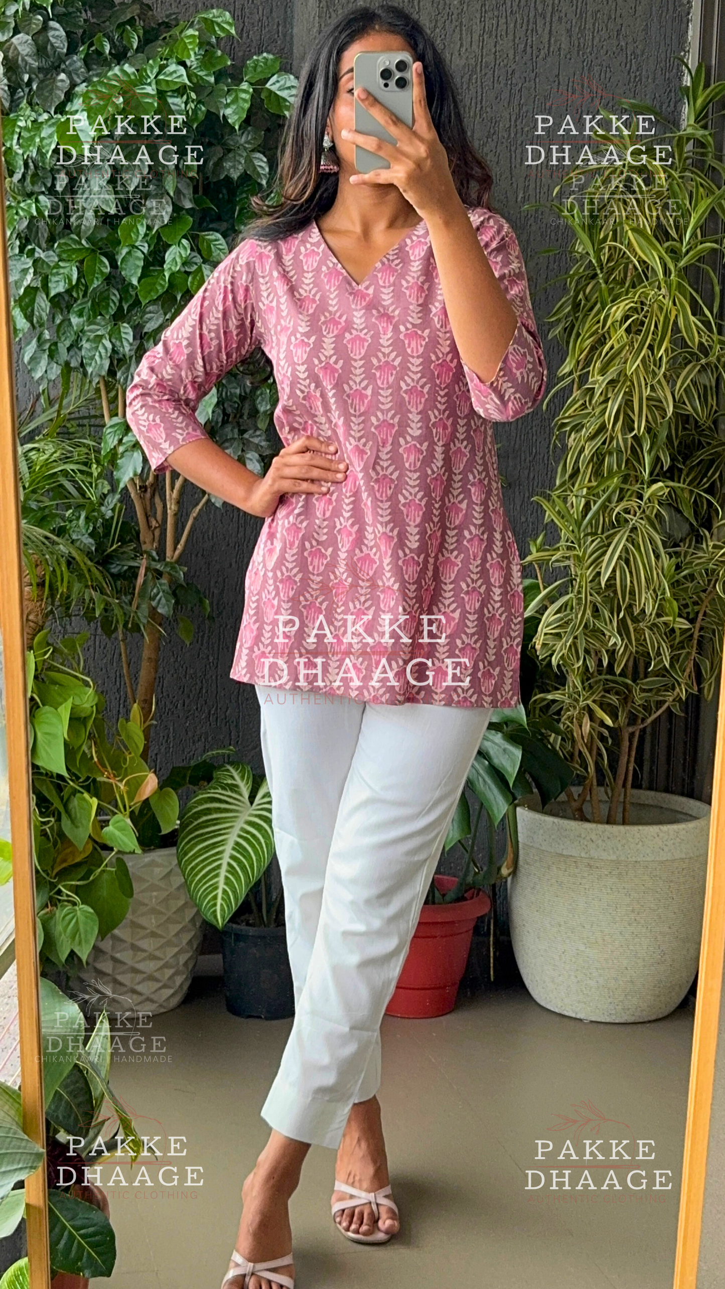 Print Poetry Pure Cotton Short Kurtis - Dusty Mauve