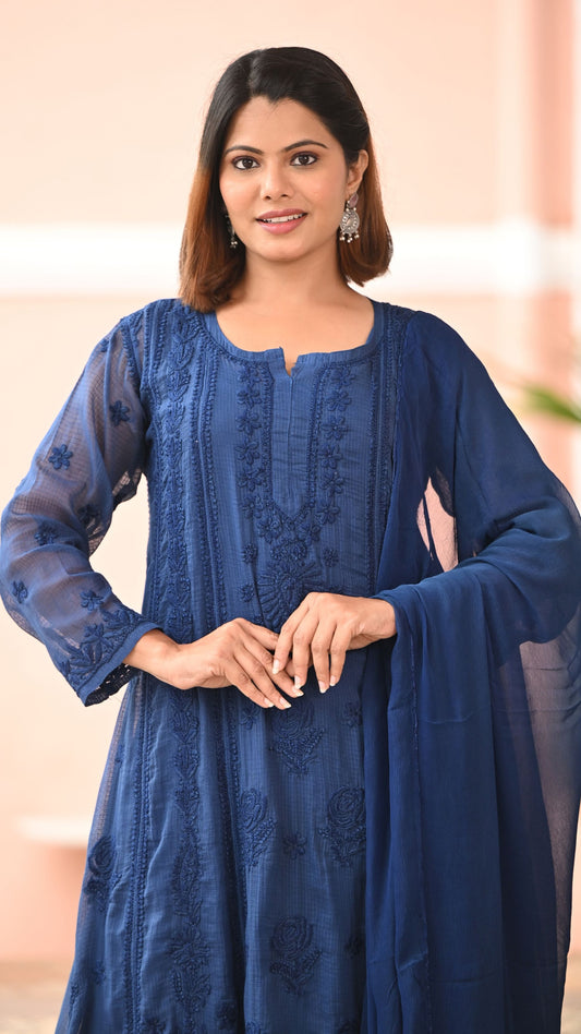 Nazm Pure Kota Doria Anarkali - Persian Blue