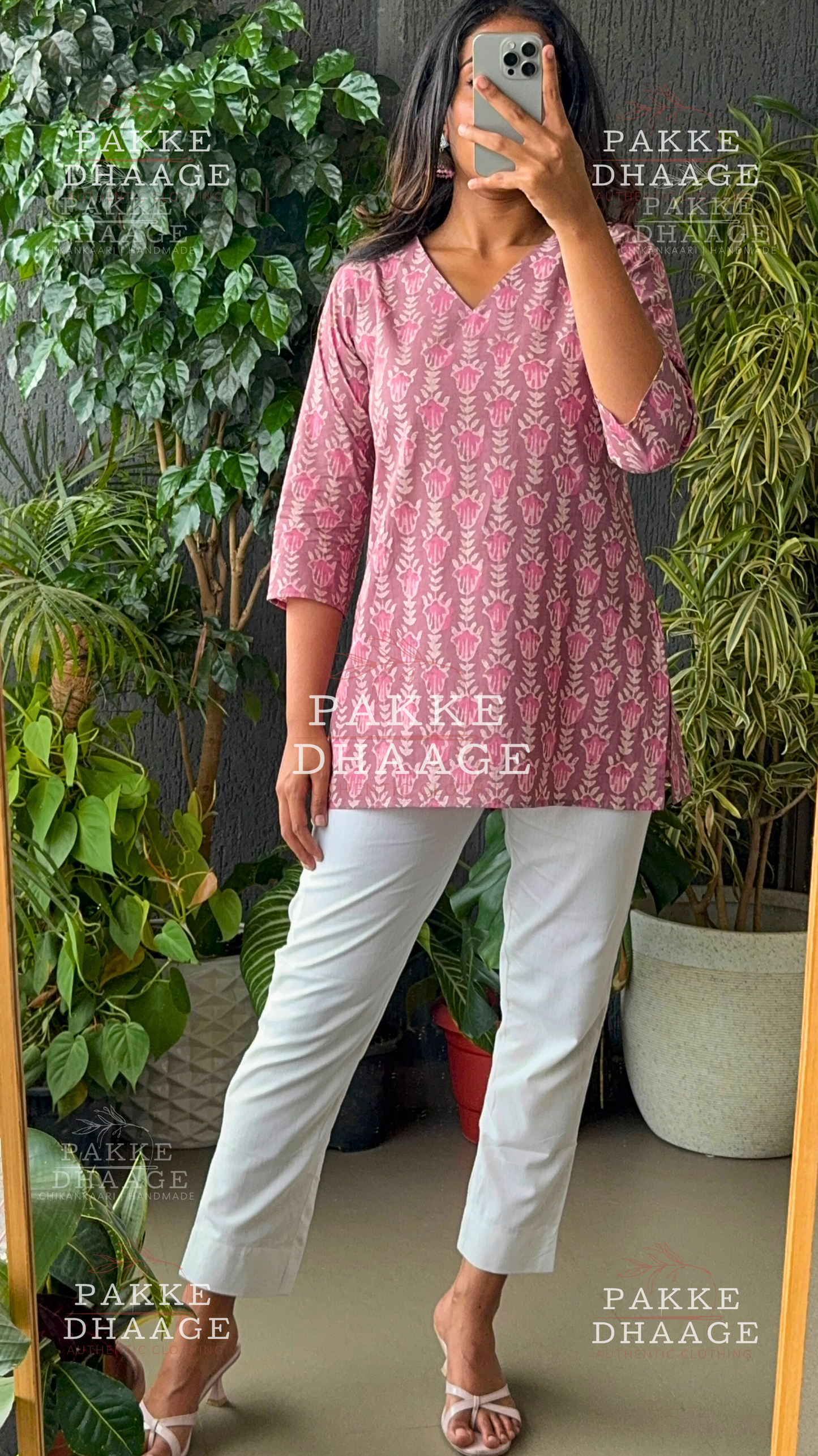 Print Poetry Pure Cotton Short Kurtis - Dusty Mauve