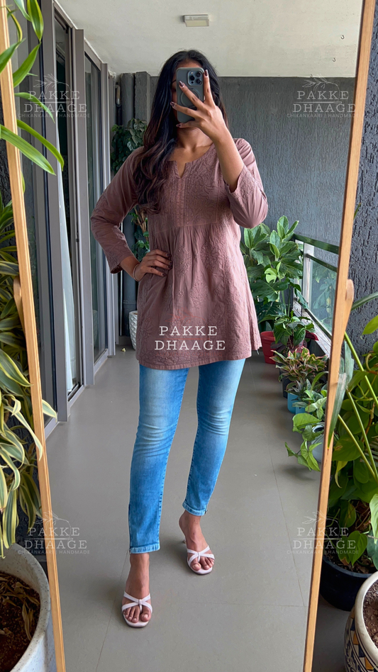 Arzoo Pure Mulmul Short Kurti - Cocoa Brown