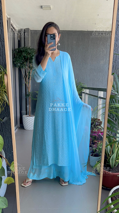 Roohani Georgette Kurta & Kurta Sets - Blue Sky