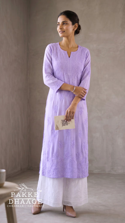 Yalina Pure Modal Satin Kurtis Lilac