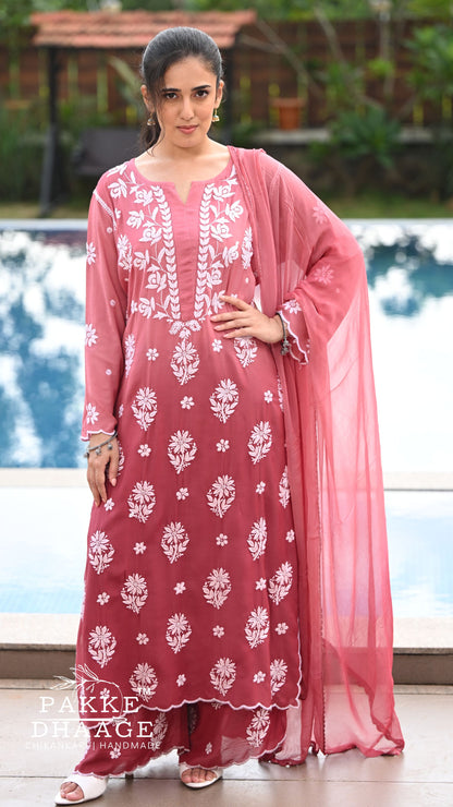 Falak Cutwork Pure Muslin Ombre Kurta Set with Dupatta 3-Pc Set - Ombre Peach