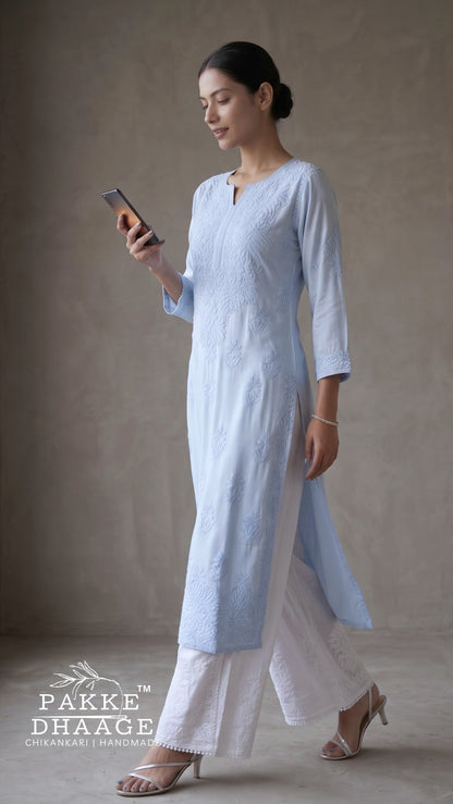 Yalina Pure Modal Satin Kurtis Powder Blue