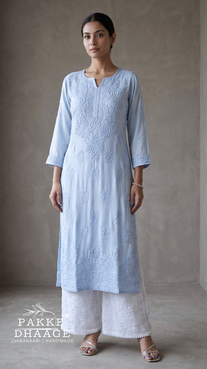 Yalina Pure Modal Satin Kurtis Powder Blue