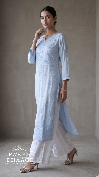 Yalina Pure Modal Satin Kurtis Powder Blue