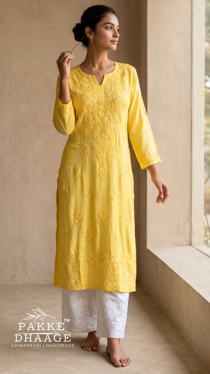 Yalina Pure Modal Satin Kurtis Buttercup Yellow