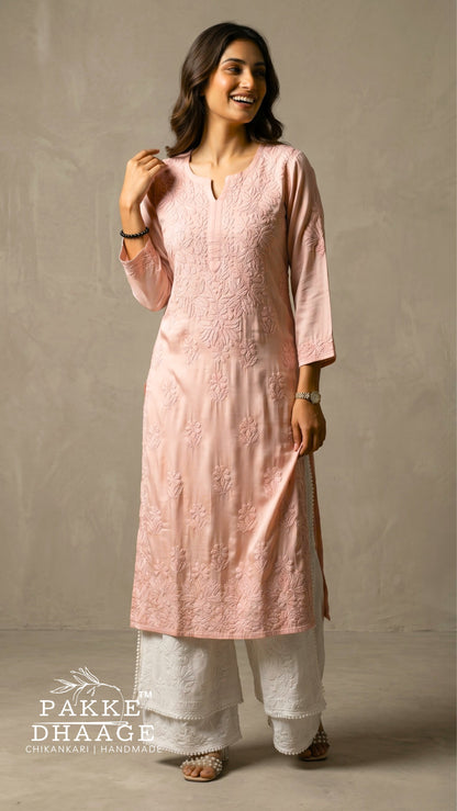 Yalina Pure Modal Satin Kurtis Pastel Peach
