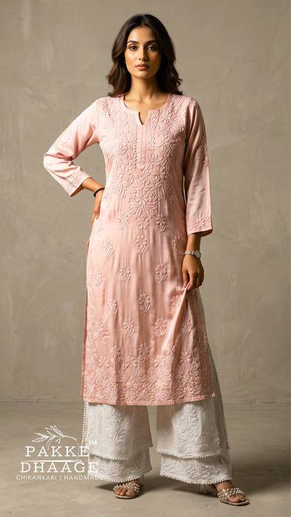 Yalina Pure Modal Satin Kurtis Pastel Peach