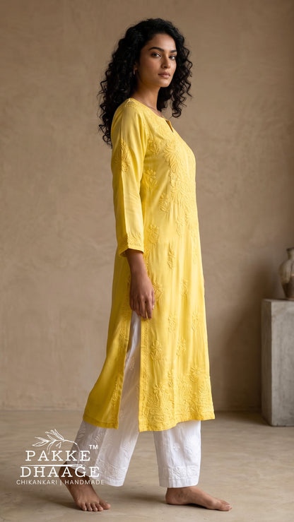 Yalina Pure Modal Satin Kurtis Buttercup Yellow
