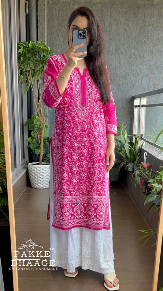 Roohi Pure Mulmul Cotton Kurta Love Potion Pink