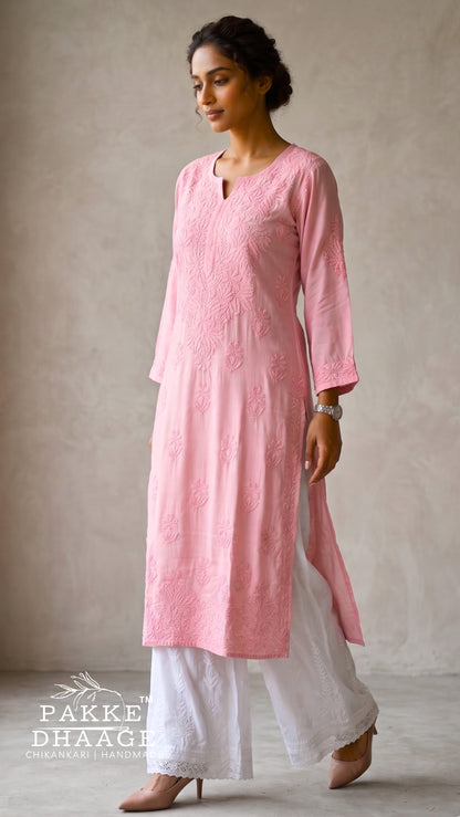 Yalina Pure Modal Satin Kurtis Onion Pink