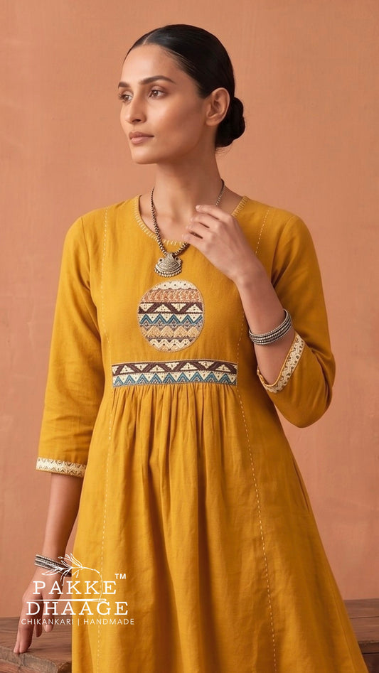 Tribal Medallion Gathered Cotton Kurta