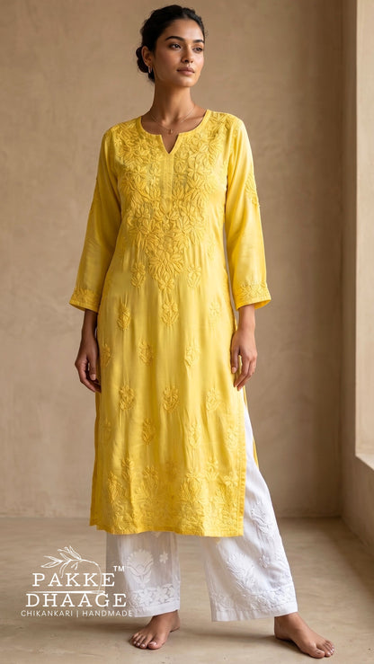 Yalina Pure Modal Satin Kurtis Buttercup Yellow