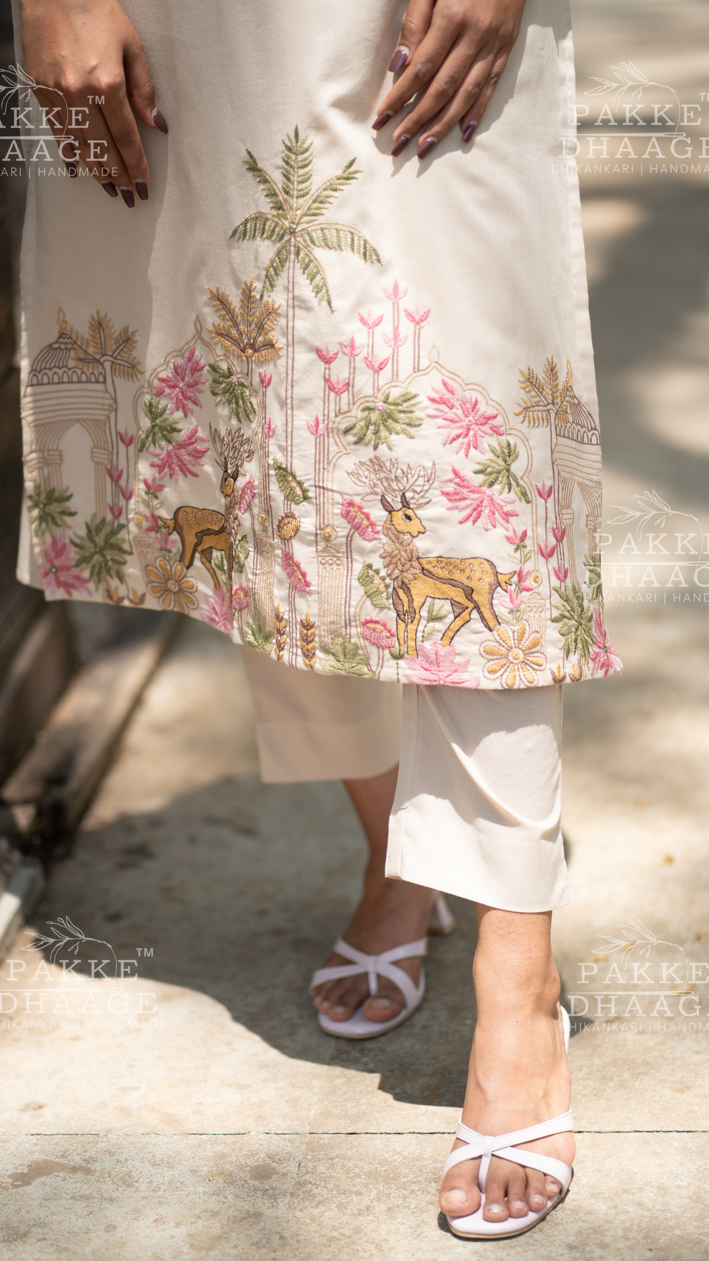 Needle Art Embroidered 3-Pc Suit Set Beige
