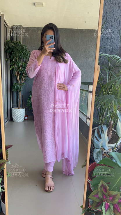 Nazia Pure Kota Doria Chikankari Kurta and Kurta Sets - Mauve Mist