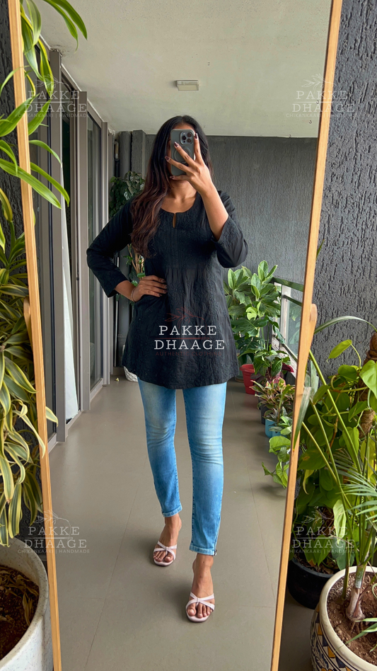 Arzoo Pure Mulmul Short Kurti - Classic Black