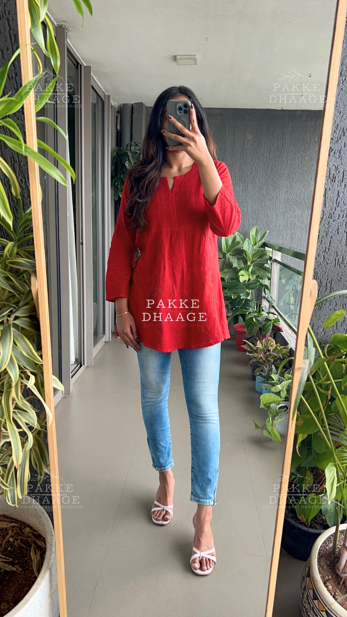 Arzoo Pure Mulmul Short Kurti - Deep Red