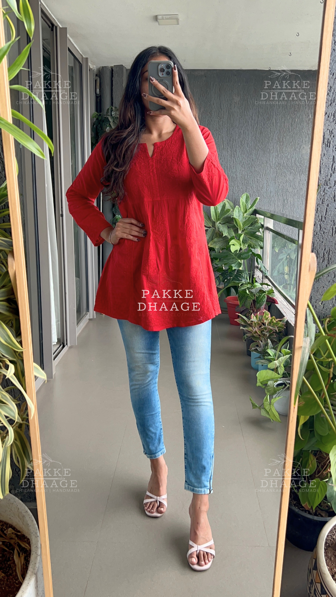 Arzoo Pure Mulmul Short Kurti - Deep Red