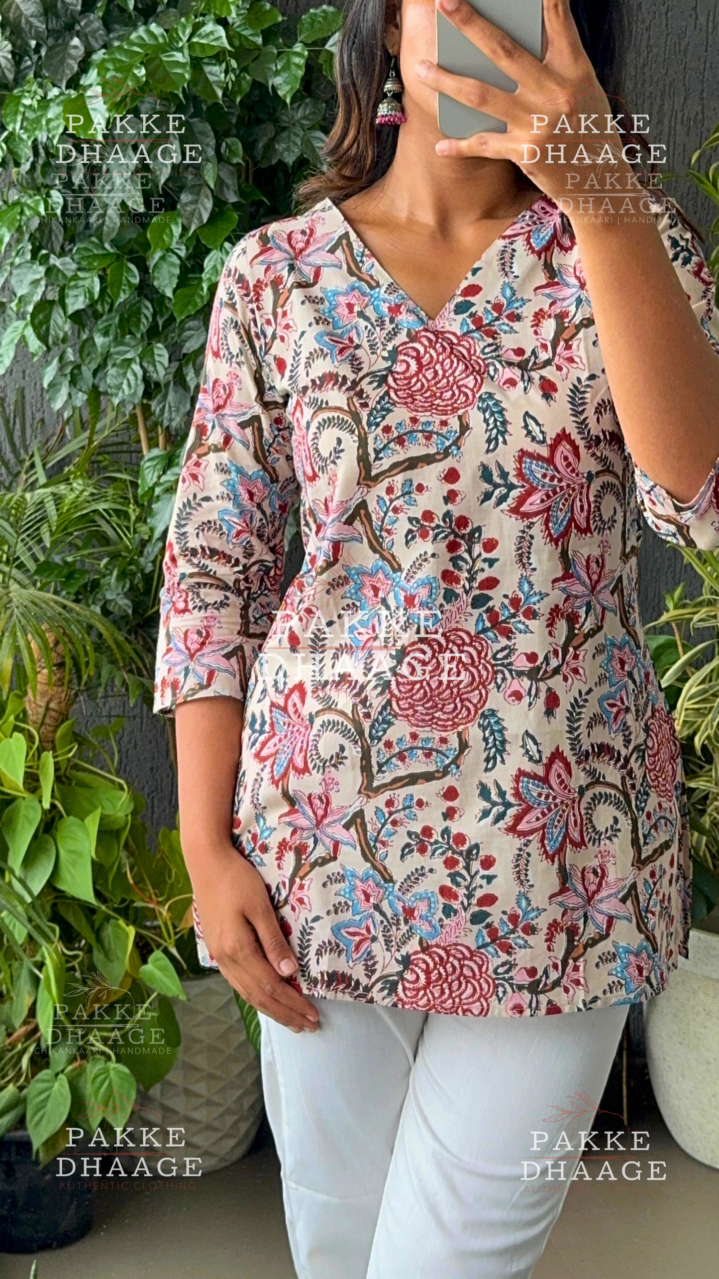 Print Poetry Pure Cotton Short Kurtis - Meadow Mist