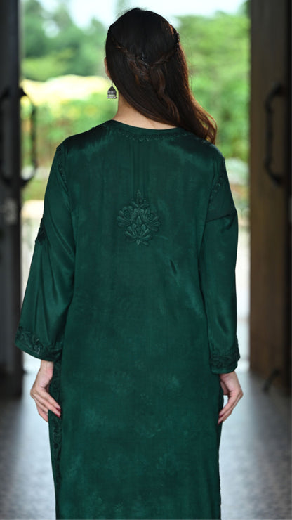 Gulnar Pure Muslin Chikankari Sets with Ombre Dupatta 3-pc Set - Deep Emerald Green