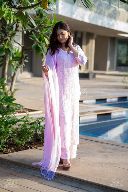 Sarah Resham Dhaaga Pure Muslin Kurta & Kurta Sets - Pastel Pink