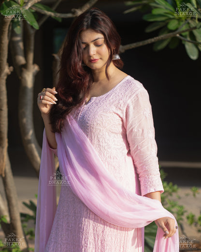 Sarah Resham Dhaaga Pure Muslin Kurta & Kurta Sets - Pastel Pink