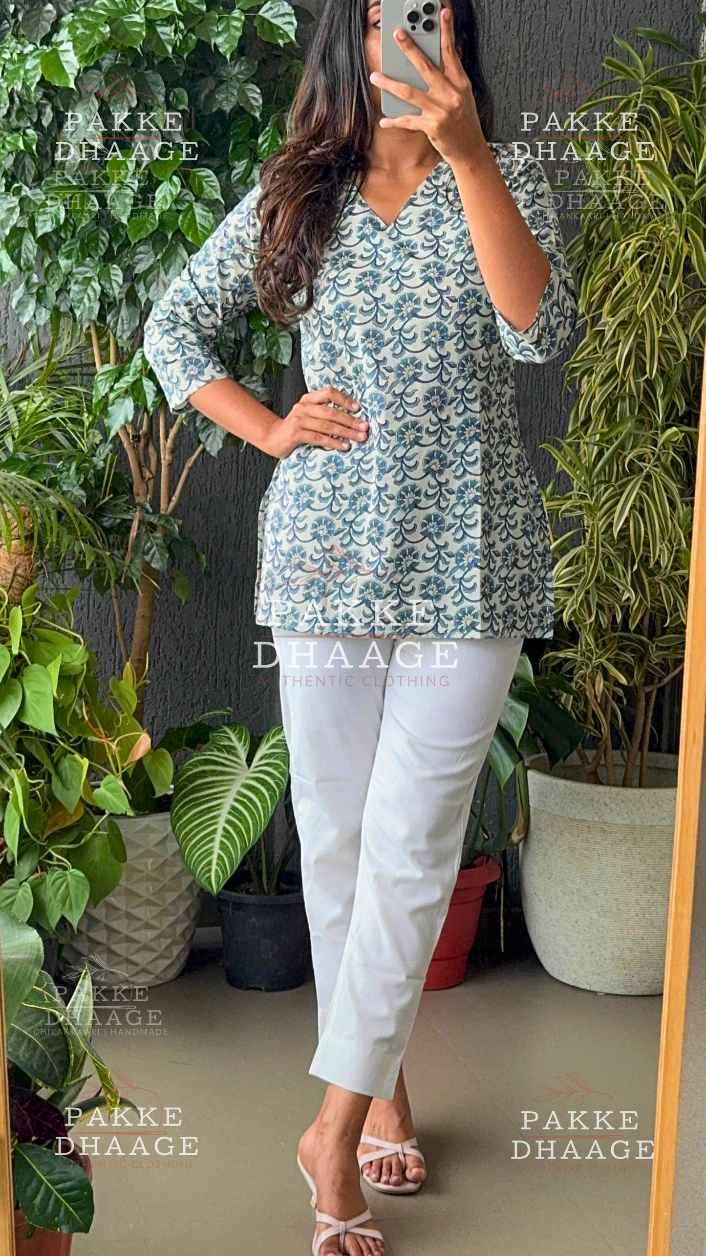 Pink Poetry Pure Cotton Short Kurtis - Blue