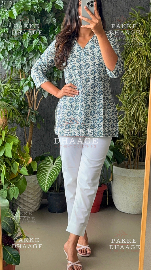 Pink Poetry Pure Cotton Short Kurtis - Blue