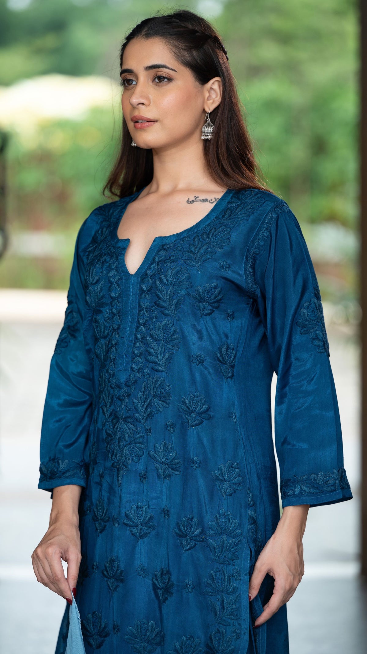 Gulnar Pure Muslin Chikankari Sets with Ombre Dupatta 3-pc Set - Prussian Blue