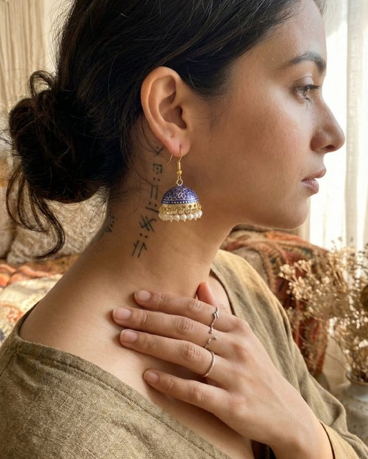 Handpainted Meenakari Jhumkas Navy