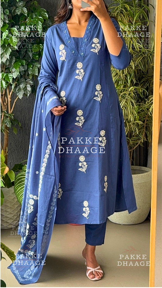 Needle Art Embroidered 3-Pc Suit Set - Royal Blue