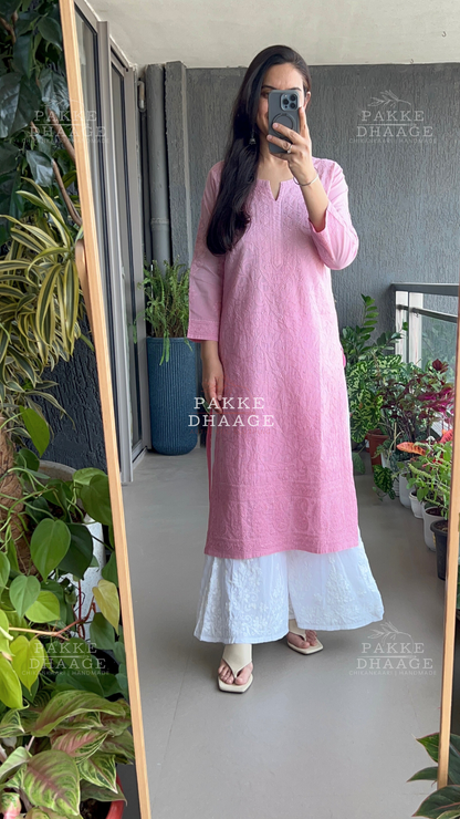 Muskaan Pure Mulmul Cotton Kurta Ombre Pink Yarrow