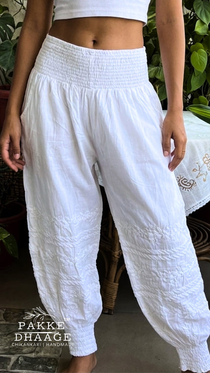 Pure Mul Cotton Chikankari Harem Pants