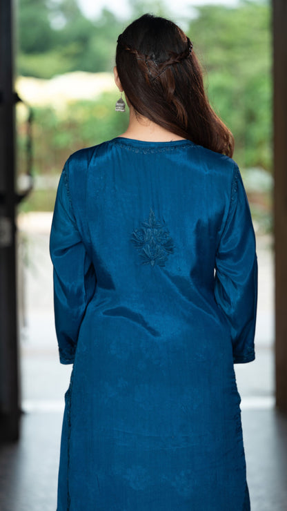 Gulnar Pure Muslin Chikankari Sets with Ombre Dupatta 3-pc Set - Prussian Blue