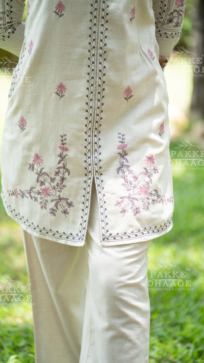 Floral Elegance Pure Cotton Co-ord Set in Ivory