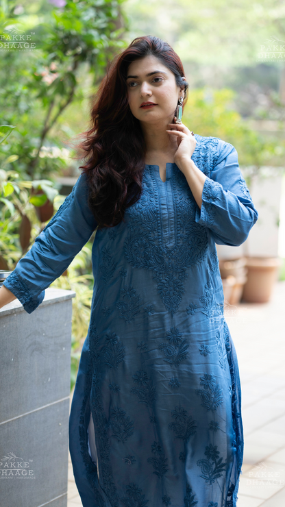 Mahek Pure Muslin Silk Kurta - Classic Blue