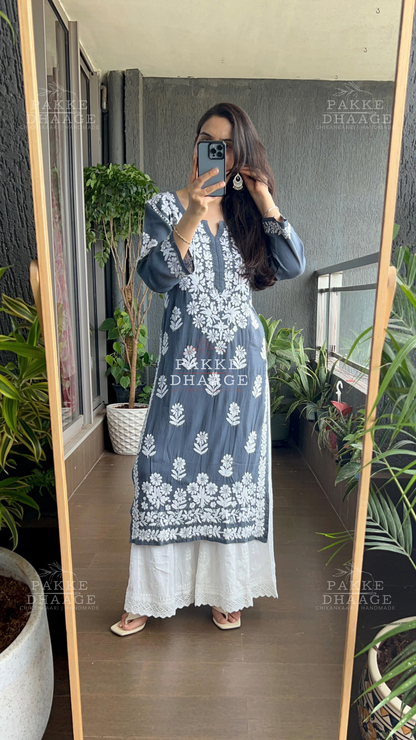 Aaliya Pure Modal Kurta - Steel Grey