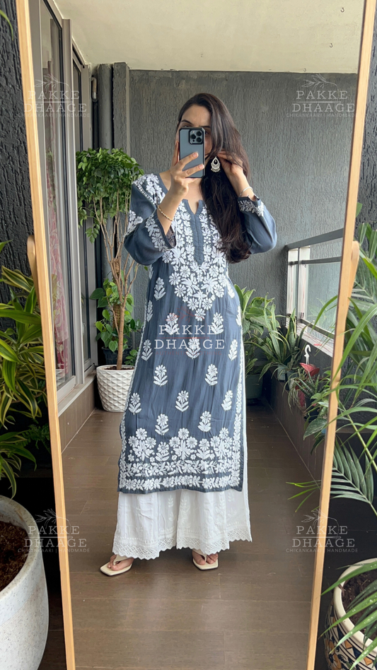 Aaliya Pure Modal Kurta - Steel Grey