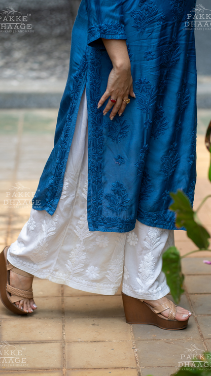 Mahek Pure Muslin Silk Kurta - Classic Blue